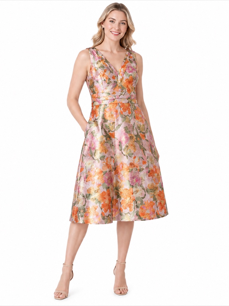 Adrianna Papell - Floral Jacquard Midi Dress